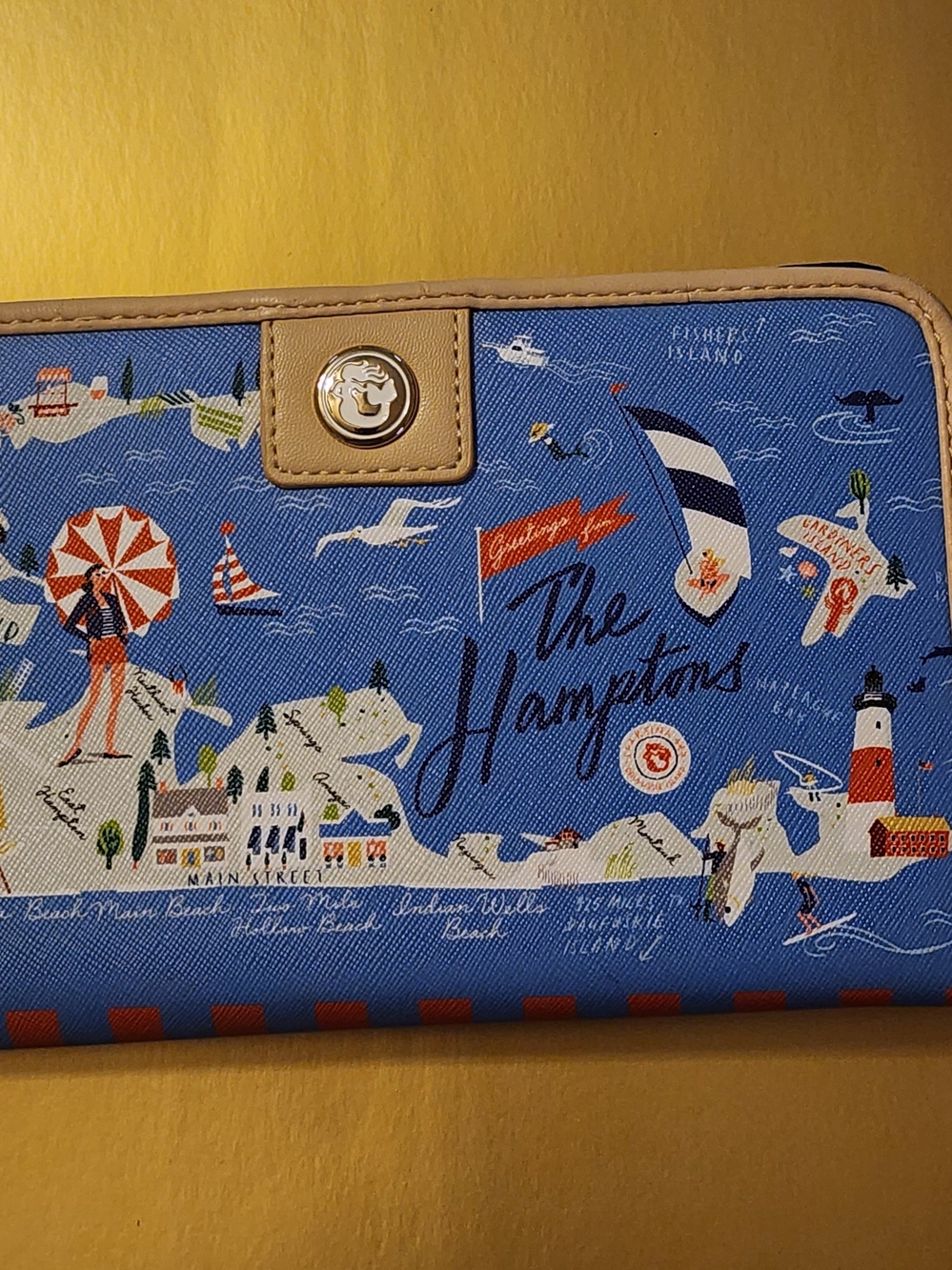 Spartina 449 Blue Coastal Map Zip Wallet with Tan Trim and Tassel - Picture 3 of 3